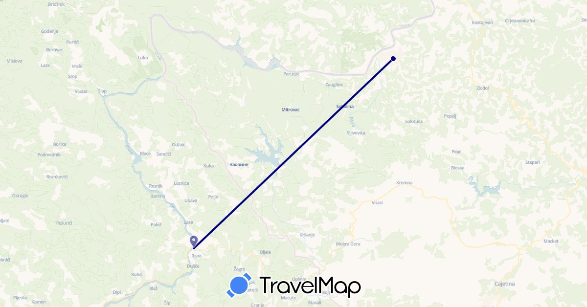 TravelMap itinerary: driving in Bosnia and Herzegovina, Serbia (Europe)